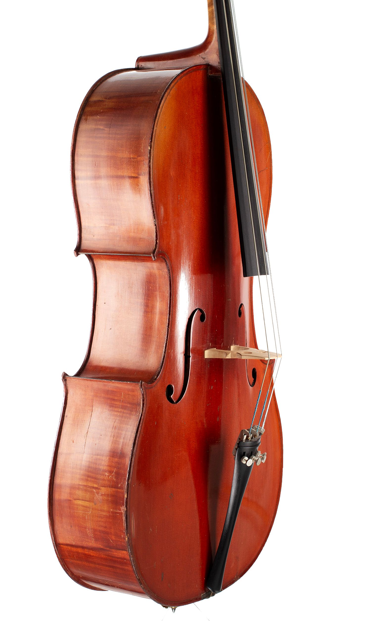 Cello, Workshop of Jérôme Thibouville-Lamy, Mirecourt, circa 1900 — angled view, 60°