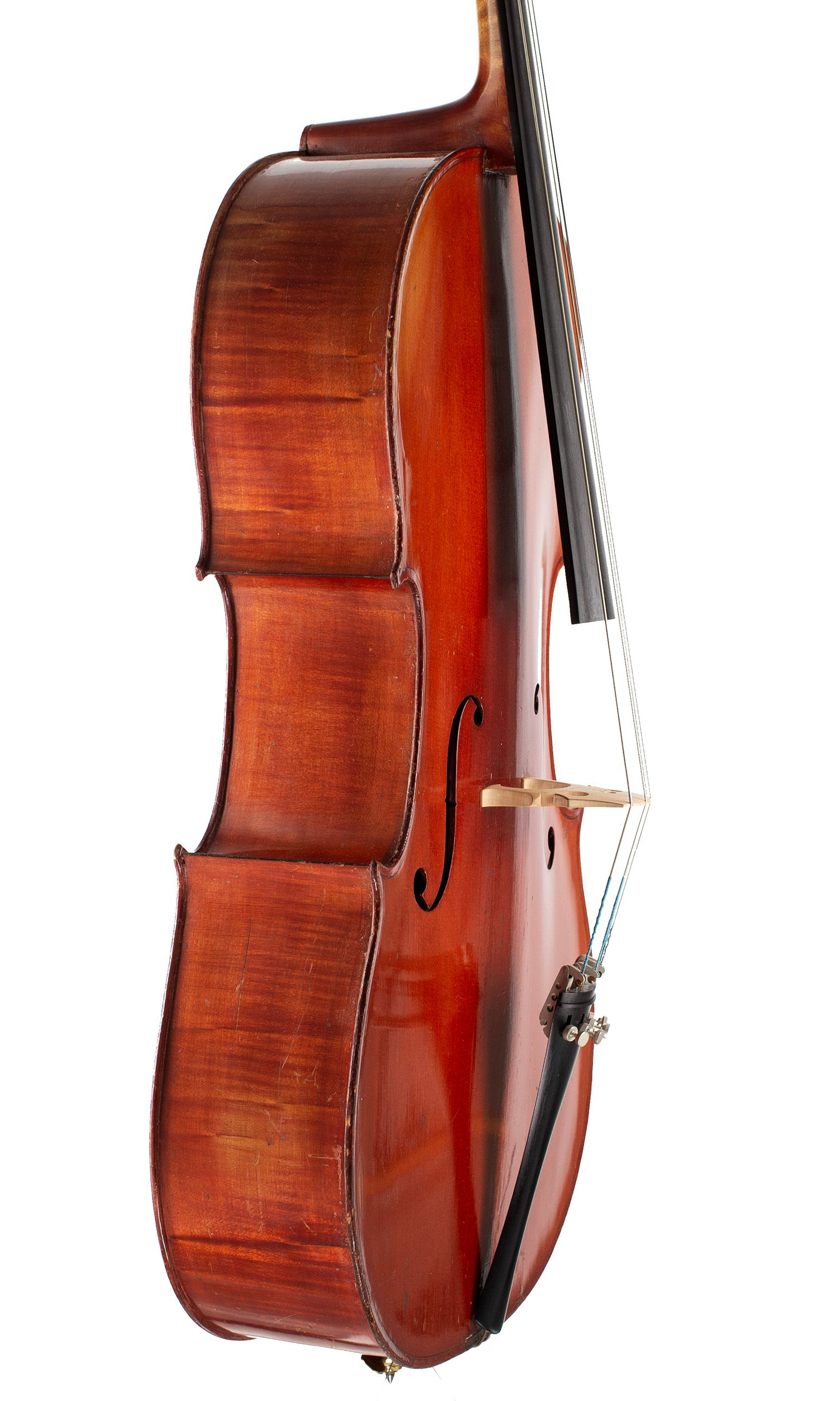 Cello, Workshop of Jérôme Thibouville-Lamy, Mirecourt, circa 1900 — angled view, 70°