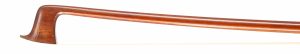 A nickel-mounted violin bow by Justin Poirson, circa 1910 — head and frog