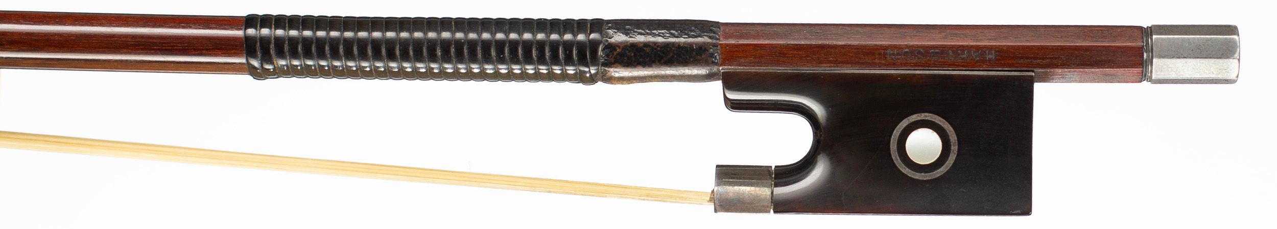 A silver and tortoiseshell-mounted violin bow by Hart & Son, London — frog