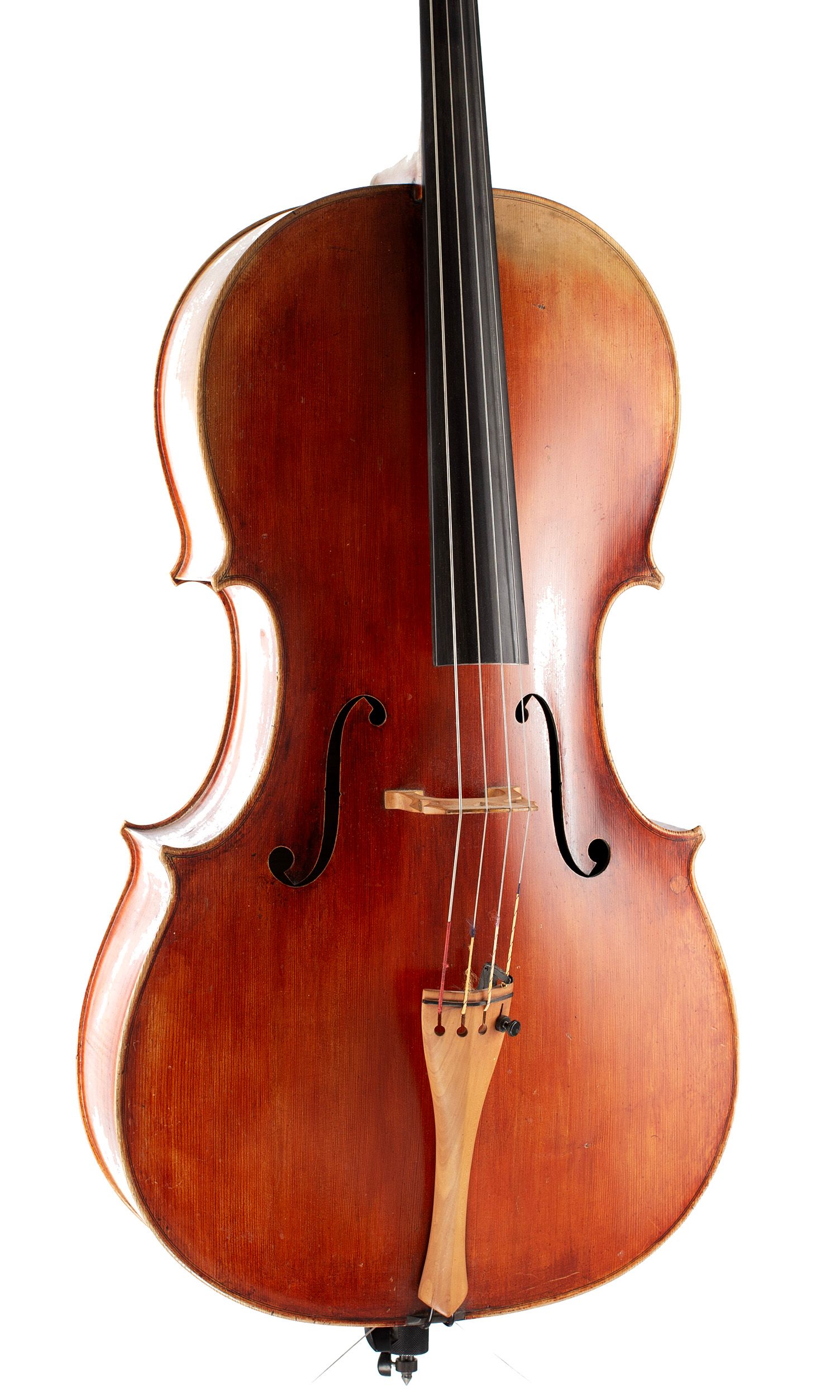 Cello by Barry Taylor, Britain, circa 1980 — angled view, 20°