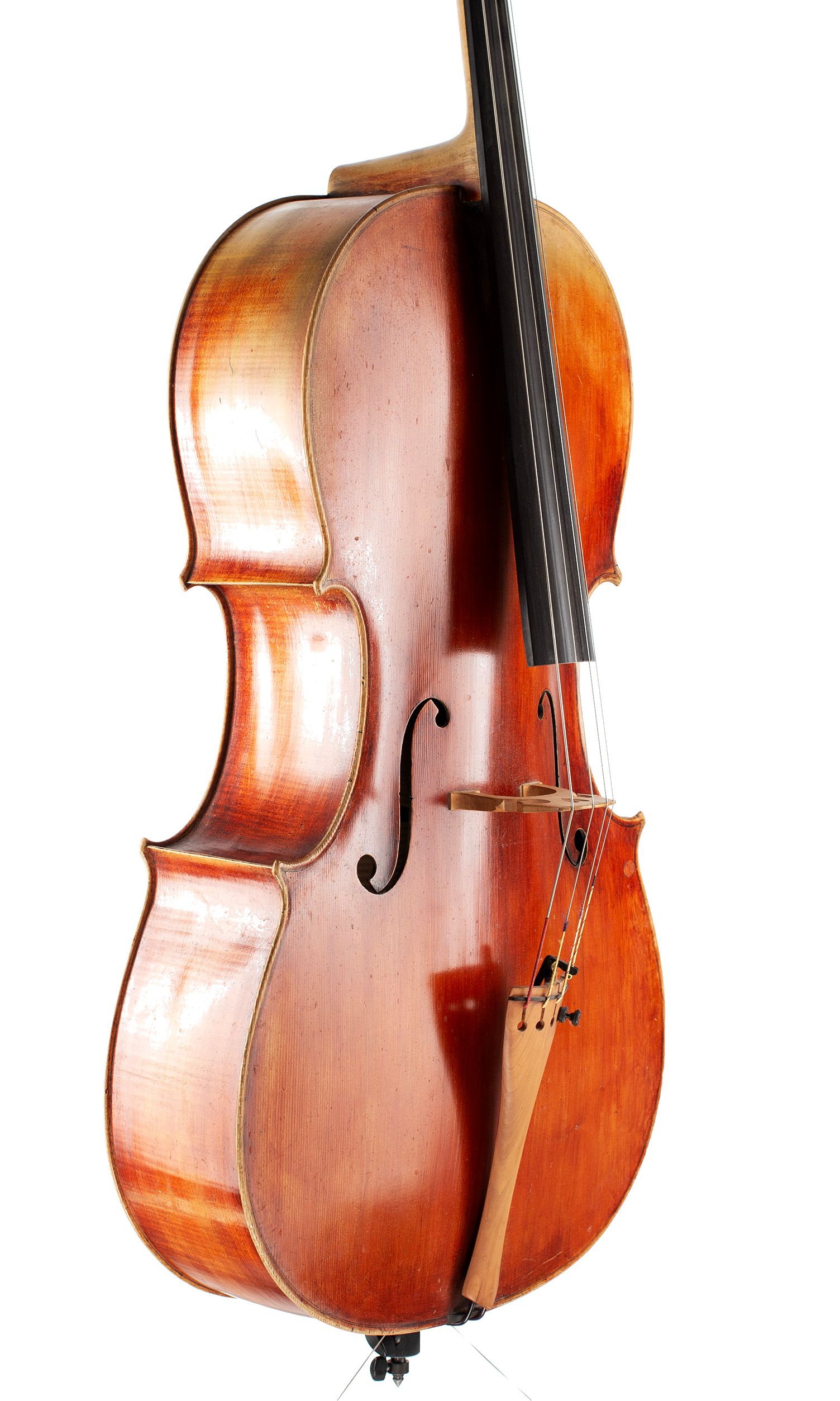 Cello by Barry Taylor, Britain, circa 1980 — angled view, 50°