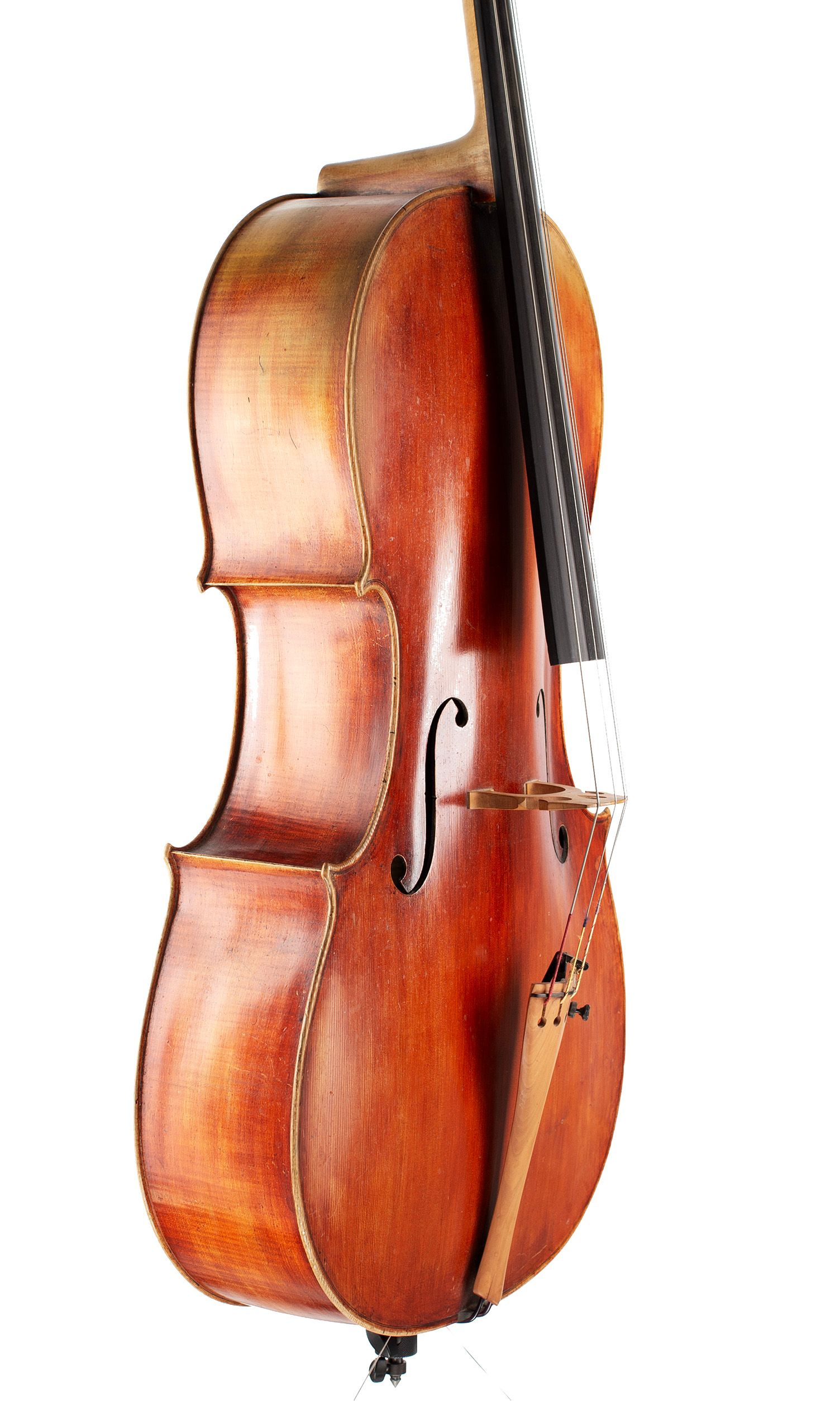 Cello by Barry Taylor, Britain, circa 1980 — angled view, 60°