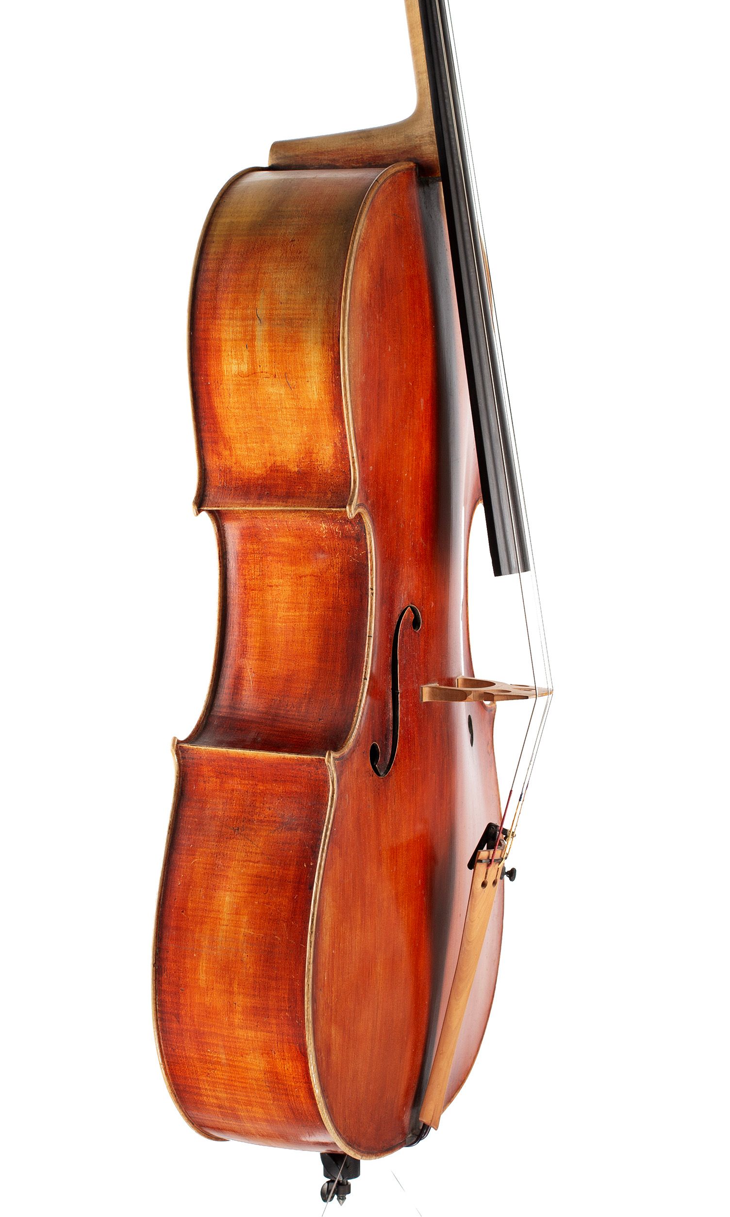 Cello by Barry Taylor, Britain, circa 1980 — angled view, 70°