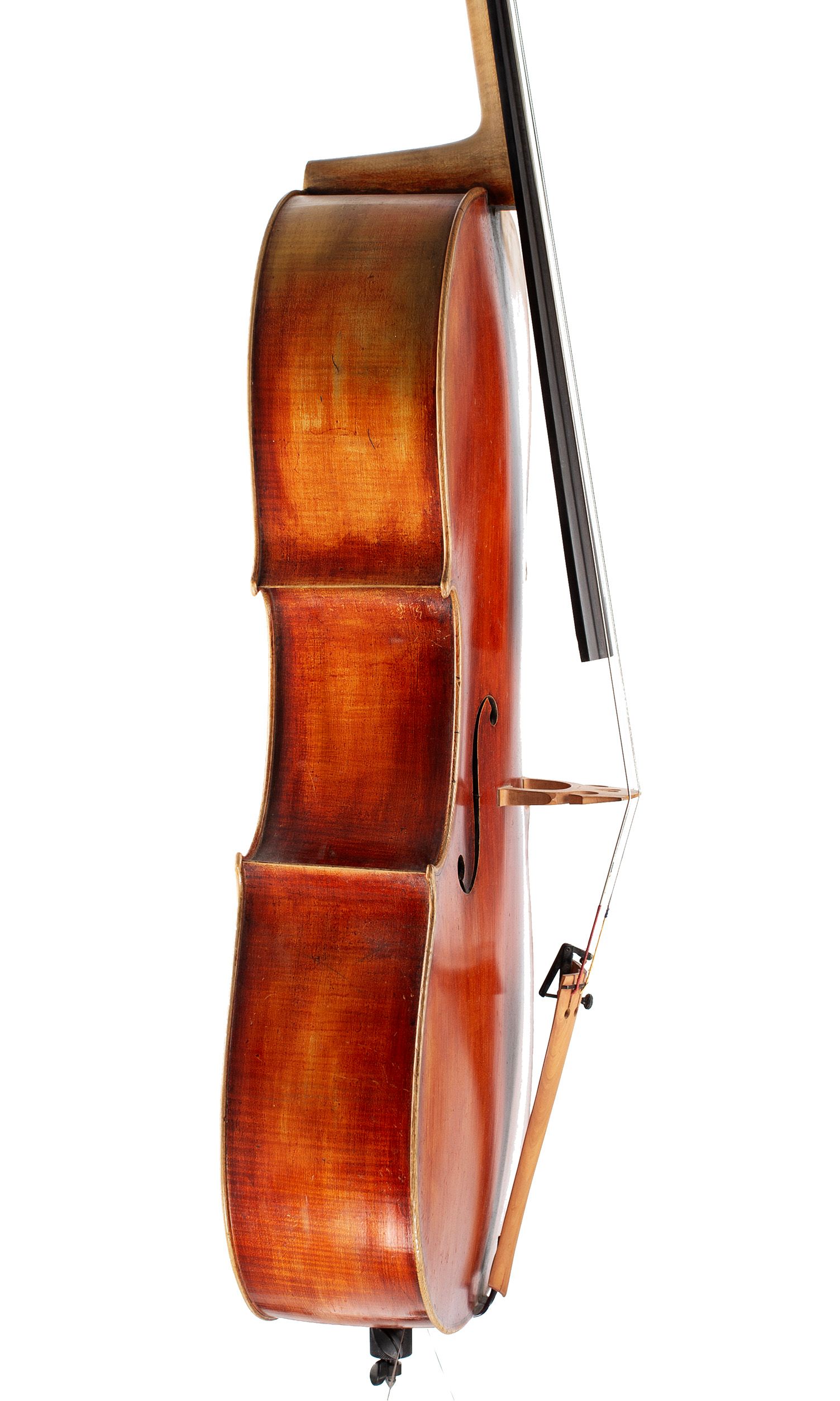 Cello by Barry Taylor, Britain, circa 1980 — angled view, 80°