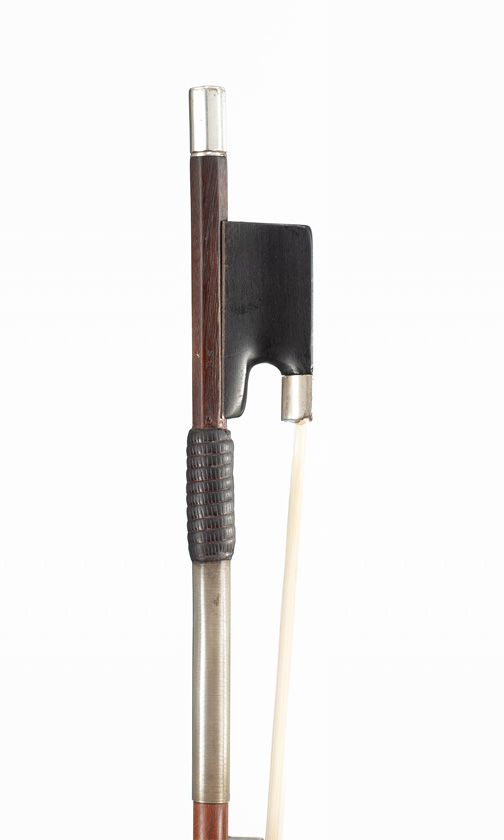 A silver-mounted violin bow by James Tubbs, London — frog detail