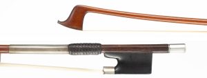 A silver-mounted violin bow by James Tubbs, London — head and frog