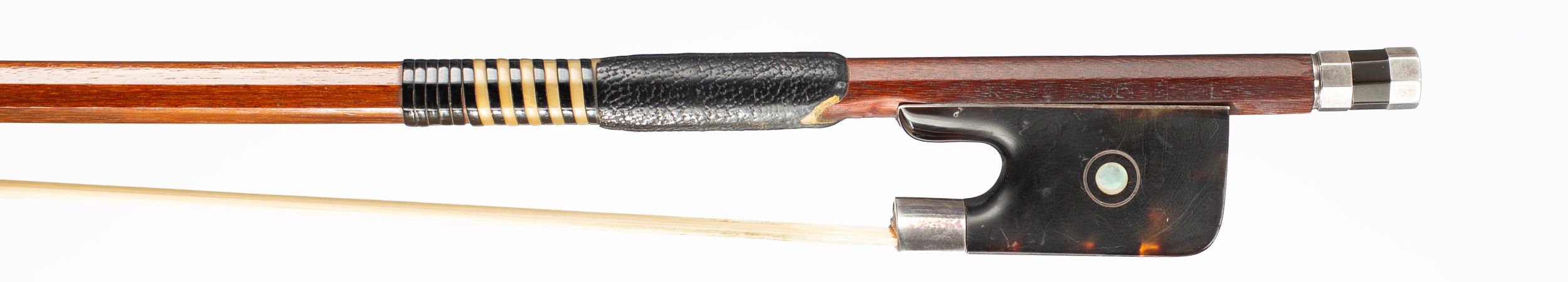 A silver and tortoiseshell-mounted cello bow by Rudolf Riedl, Schonbach, circa 1938 — frog