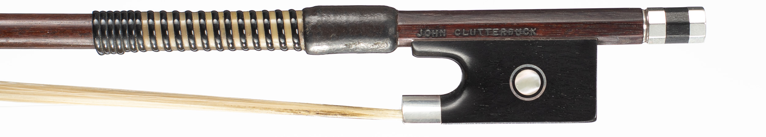 A silver-mounted violin bow by John Clutterbuck, Bicester — frog