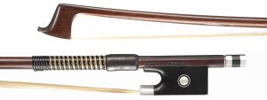 A silver-mounted violin bow by John Clutterbuck, Bicester — head and frog