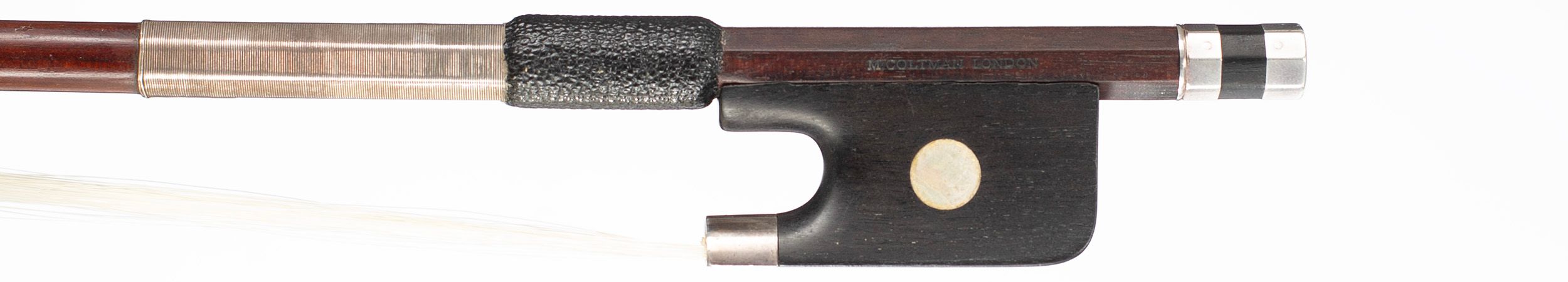 A silver-mounted cello bow by Matthew Coltman, London — frog