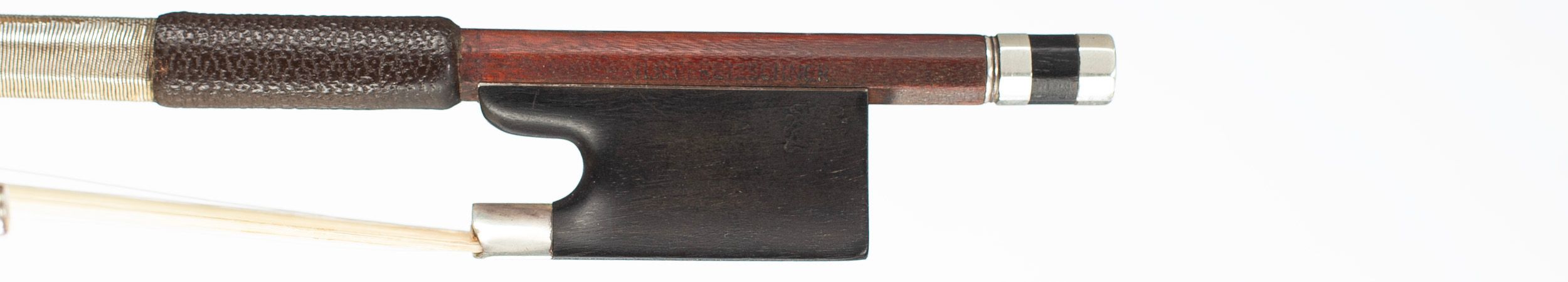 A silver-mounted viola bow by H. R. Pfretzschner, Germany, circa 1920 — frog
