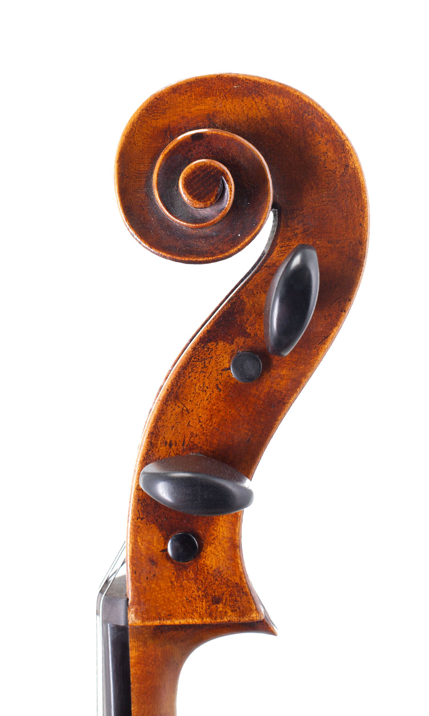 Cello, Workshop of Caussin, Vosges, circa 1890 — scroll