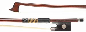 A silver-mounted violin bow by Arthur Bultitude, England — head and frog