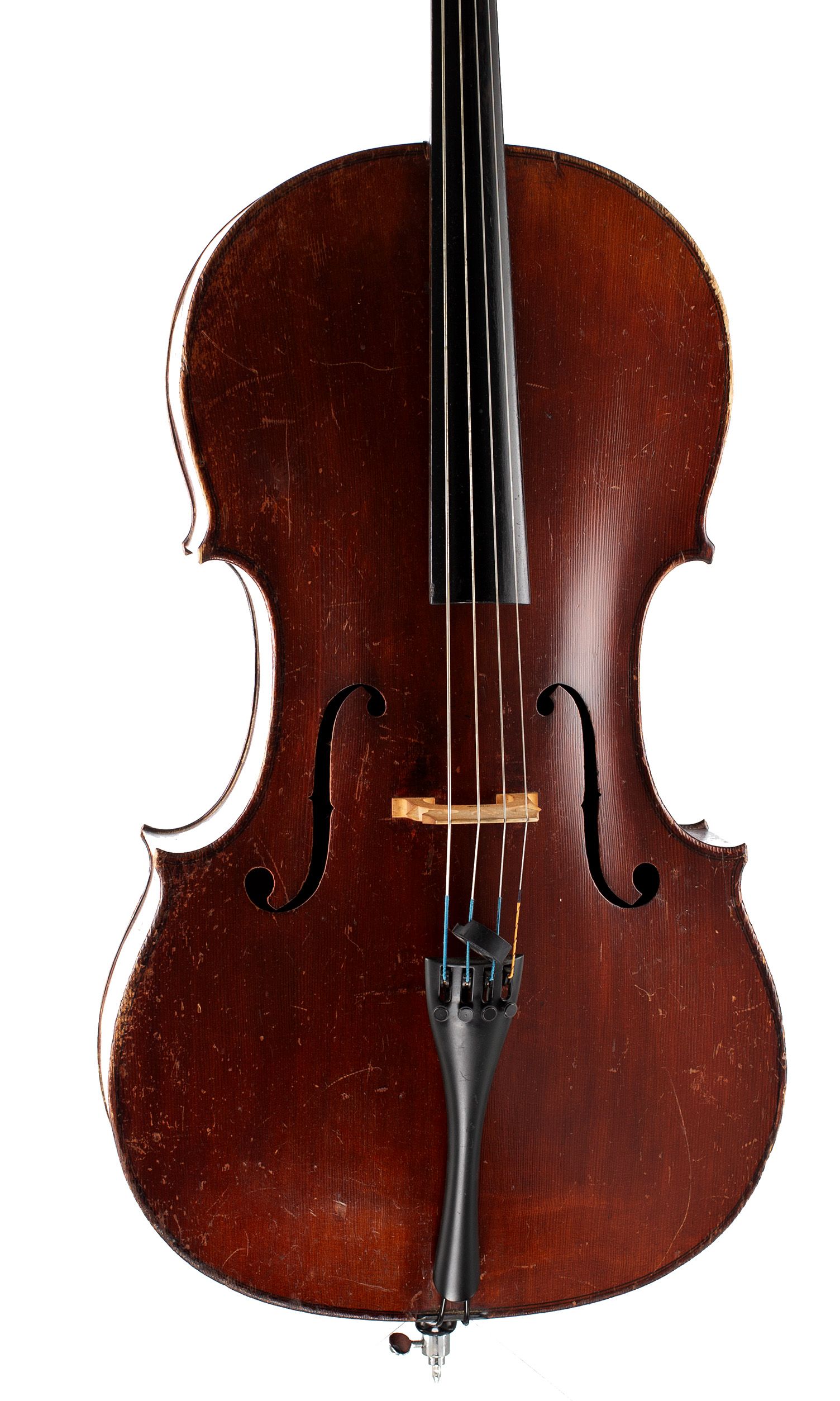 Cello by Mathias Neuner, Mittenwald, 19th Century — angled view, 10°