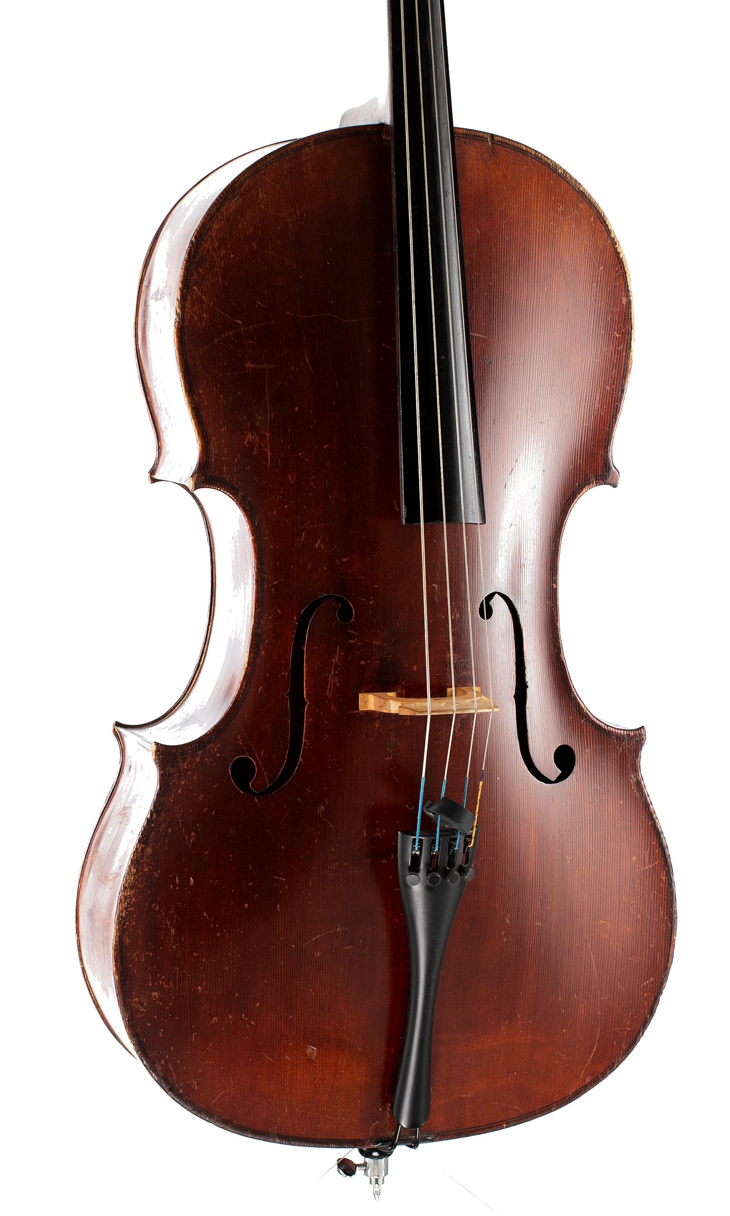 Cello by Mathias Neuner, Mittenwald, 19th Century — angled view, 20°