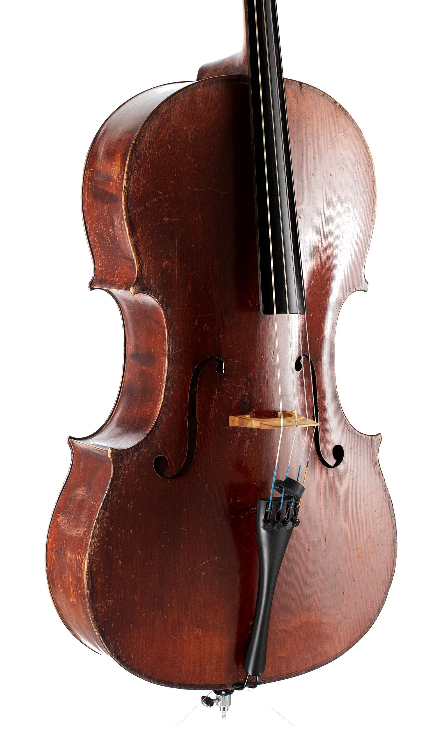 Cello by Mathias Neuner, Mittenwald, 19th Century — angled view, 30°