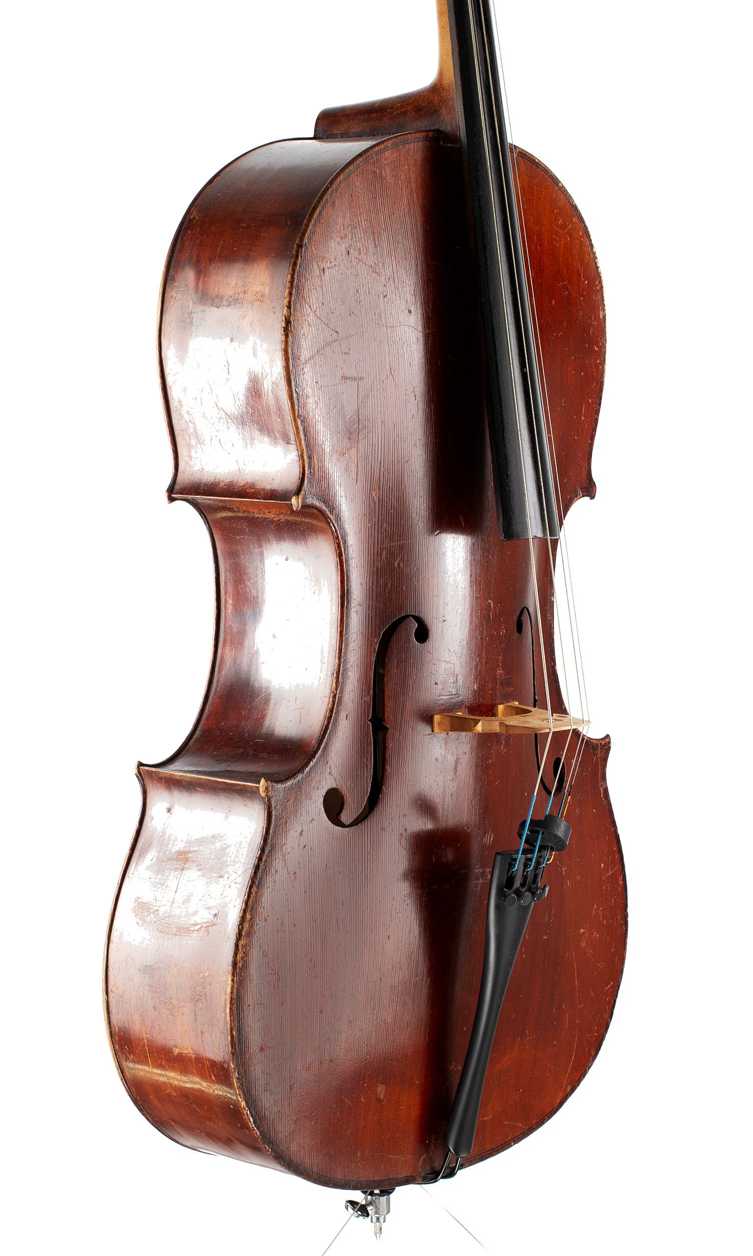 Cello by Mathias Neuner, Mittenwald, 19th Century — angled view, 50°