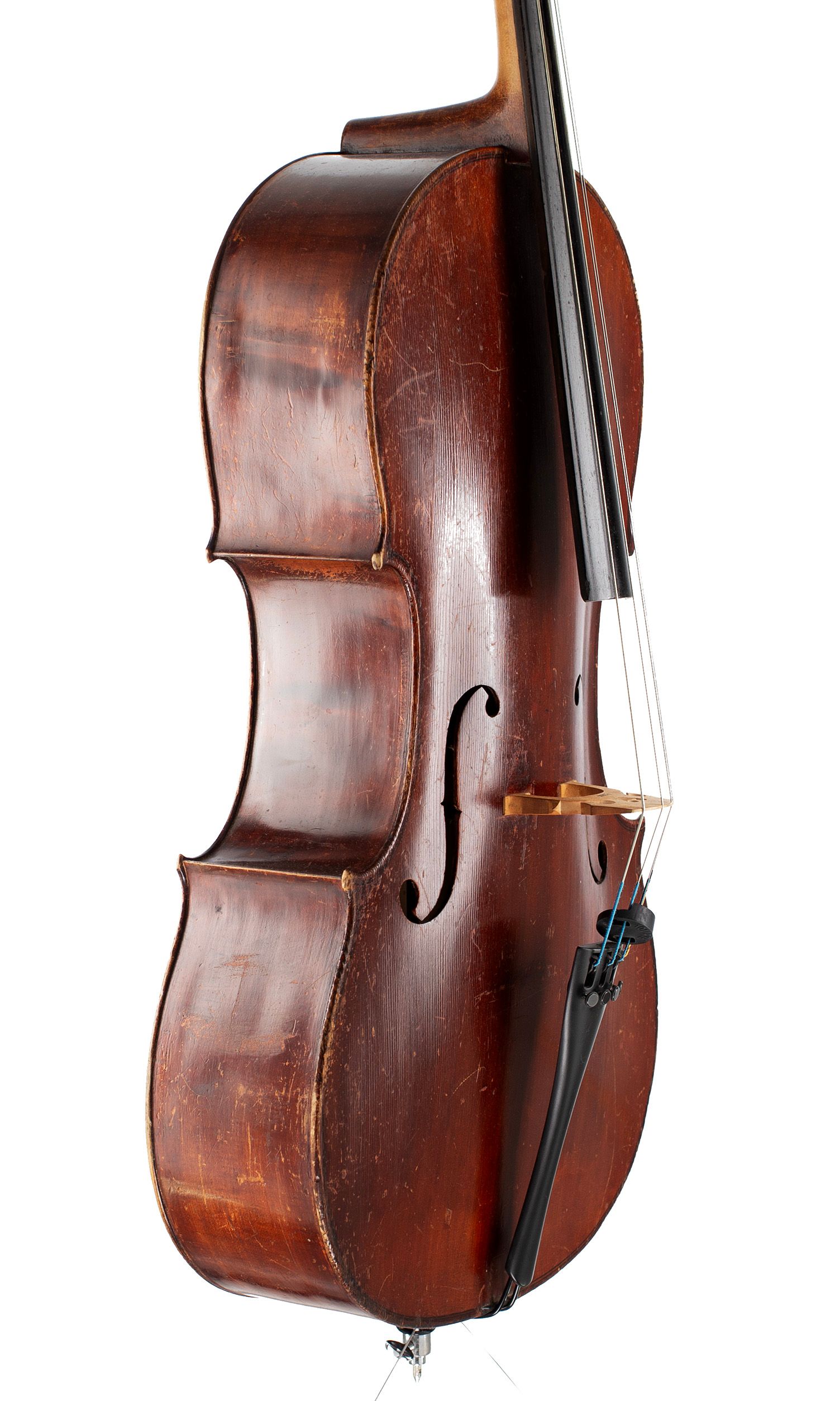 Cello by Mathias Neuner, Mittenwald, 19th Century — angled view, 60°