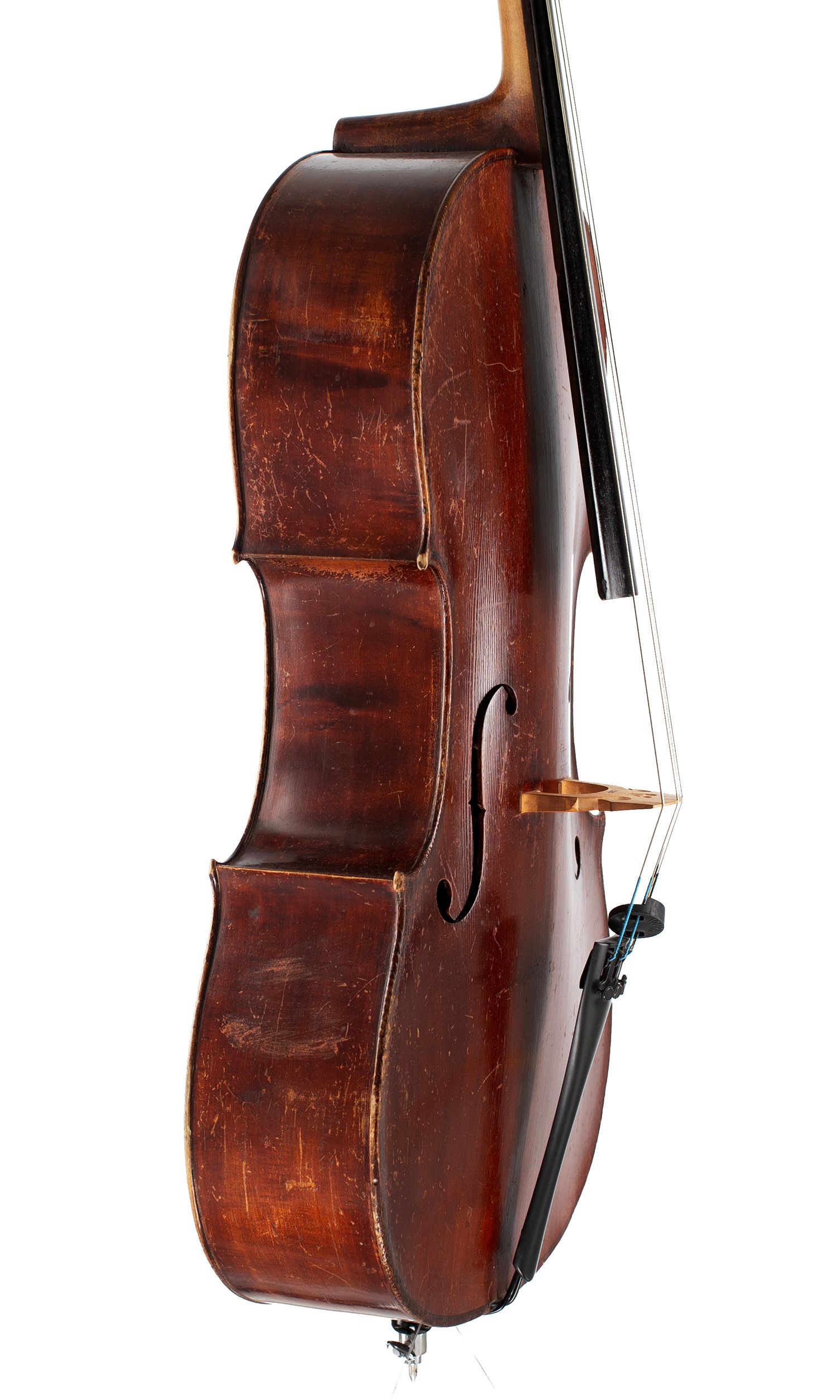 Cello by Mathias Neuner, Mittenwald, 19th Century — angled view, 70°