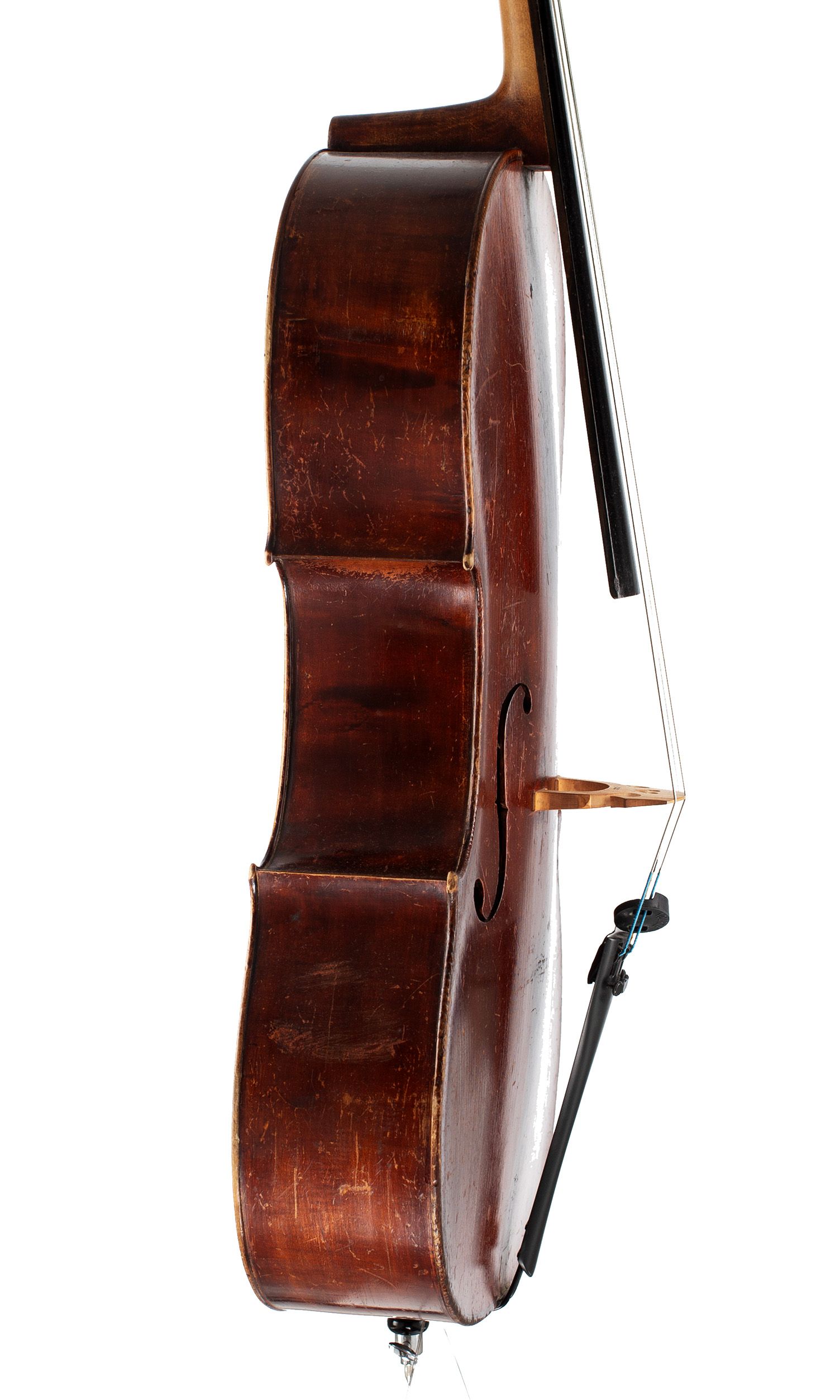 Cello by Mathias Neuner, Mittenwald, 19th Century — angled view, 80°
