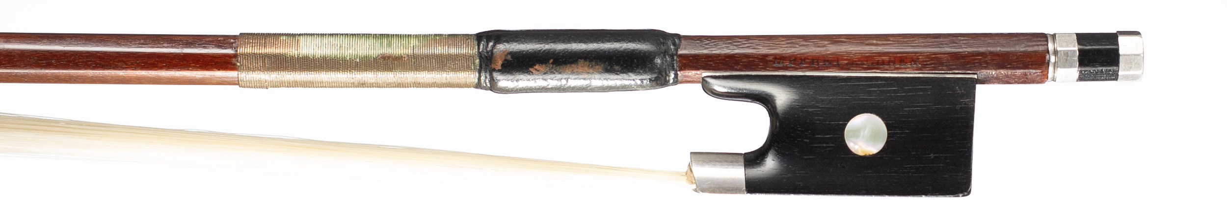 A silver-mounted violin bow by L. Pfretzscher, Germany — frog