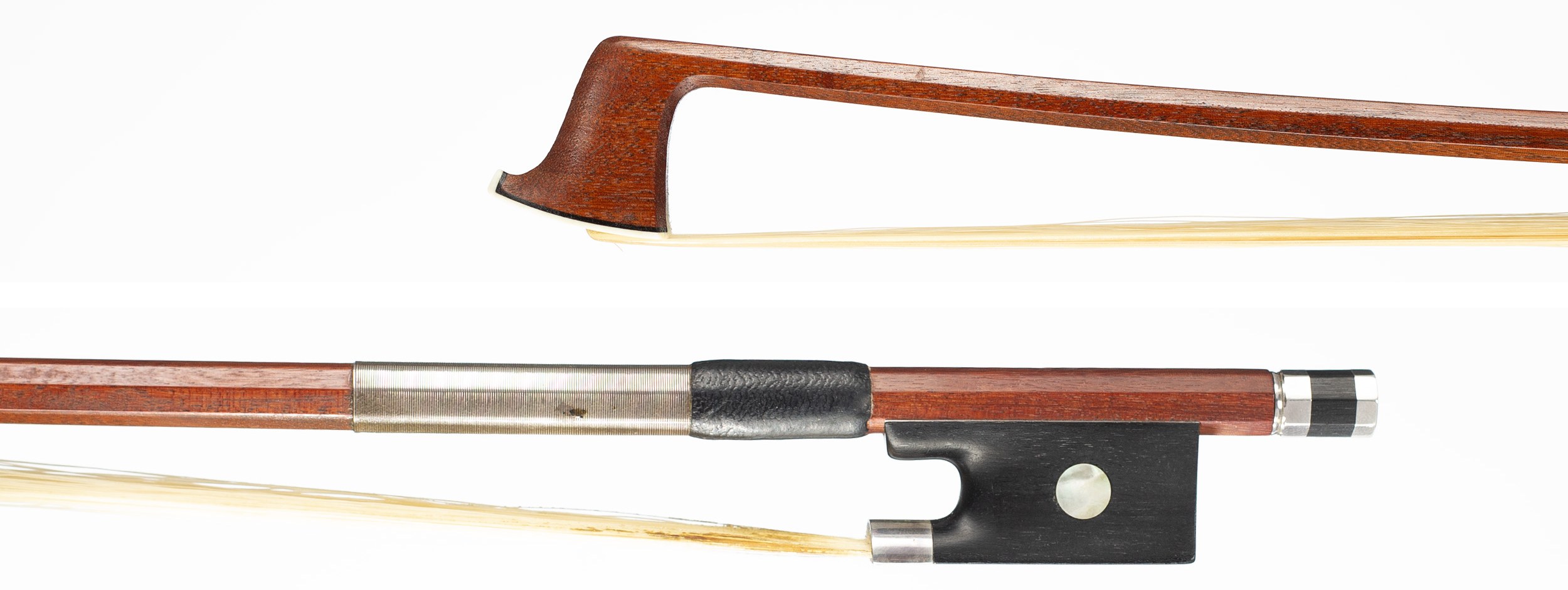 A silver-mounted violin bow by Mark Yakoushkin, Oxford — head and frog