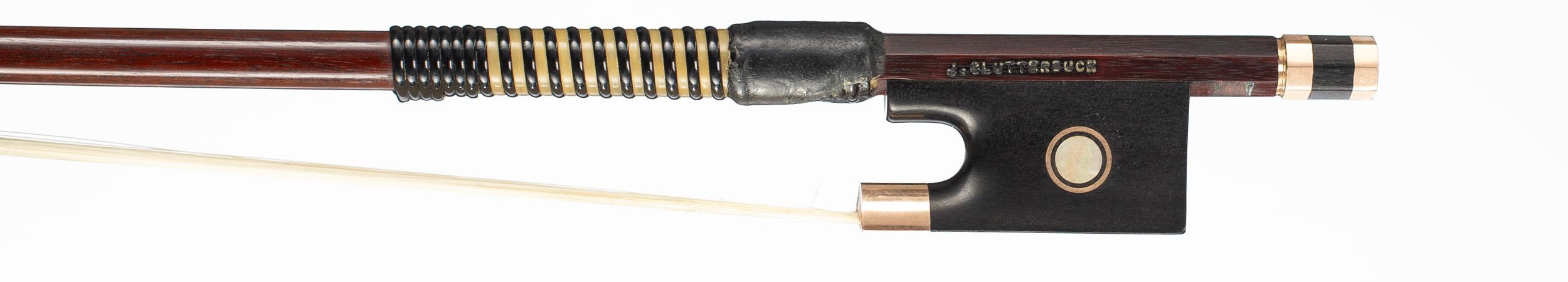 A gold-mounted viola bow by John Clutterbuck, Bicester, circa 1980 — frog