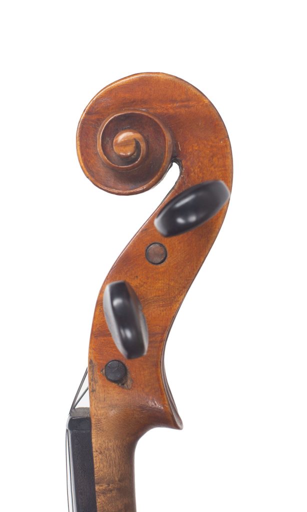 Violin, Workshop of Lowendall, Berlin — scroll