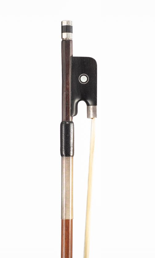 A silver-mounted viola bow by Louis Morizot, France — frog detail