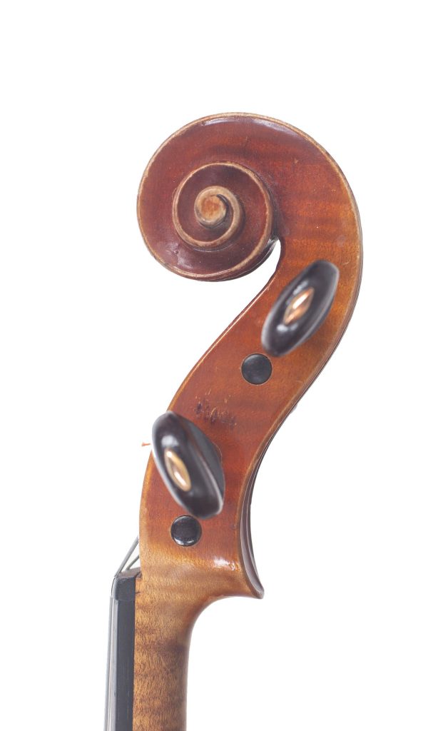 Violin by Charles Collin-Mezin fils, Mirecourt, 1941 — scroll