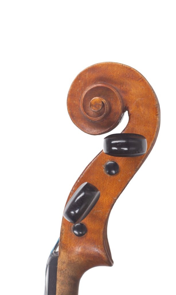 Violin, Workshop of Breton Brevete, Mirecourt — scroll