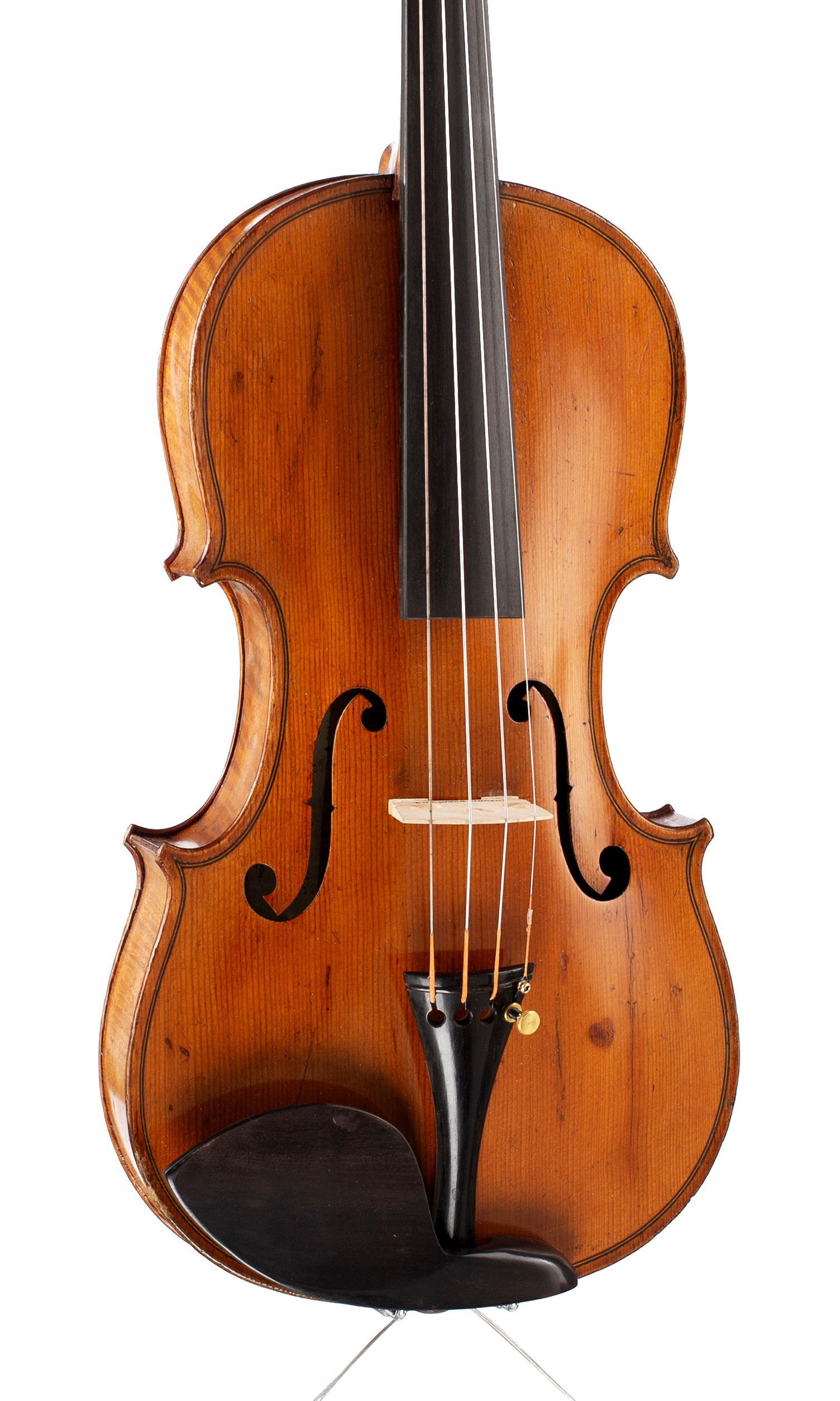 Violin, Workshop of Breton Brevete, Mirecourt — angled view, 20°