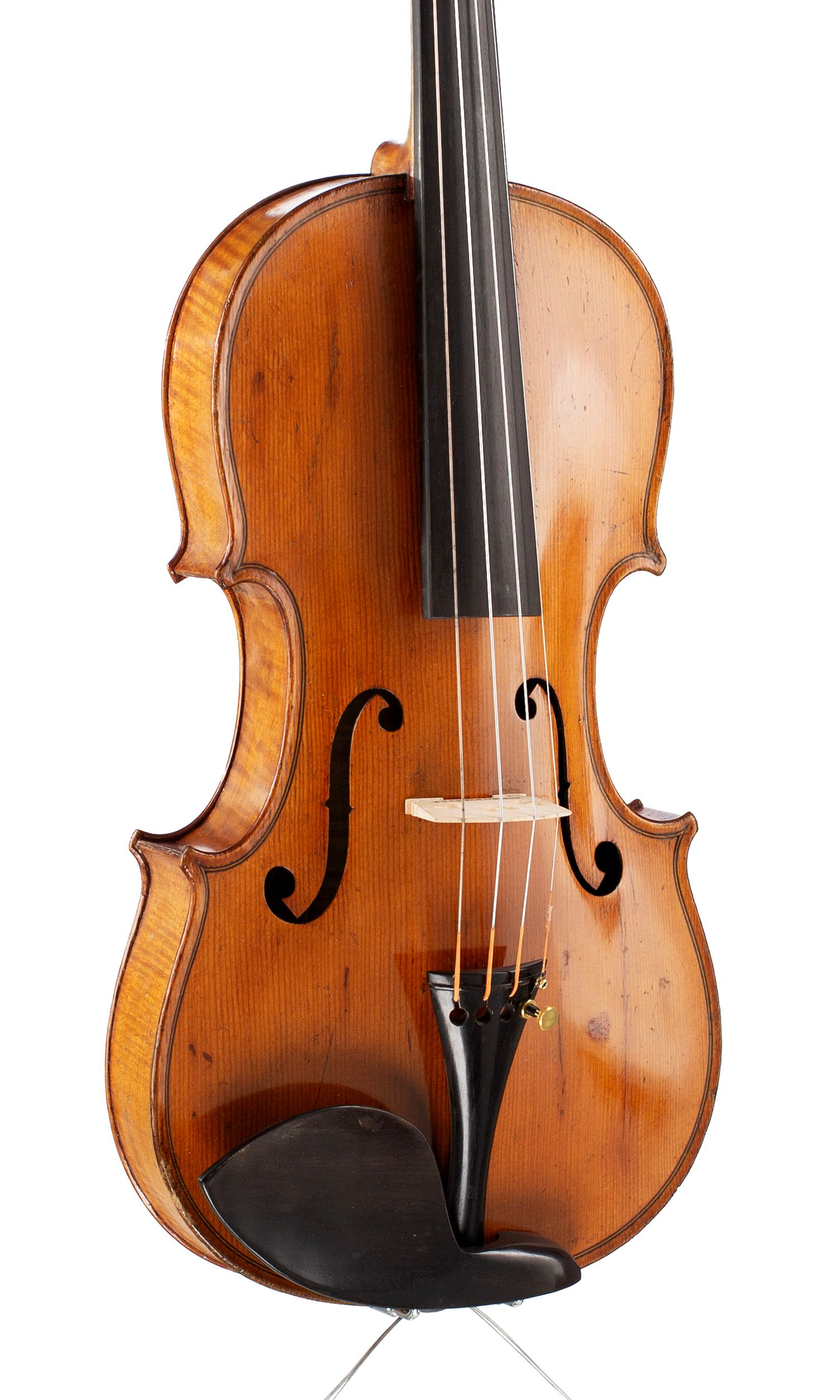 Violin, Workshop of Breton Brevete, Mirecourt — angled view, 30°