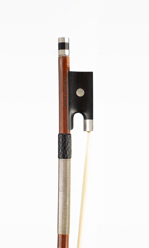 A silver-mounted violin bow by H. C. Lamy (fils), Paris, circa 1920 — frog detail