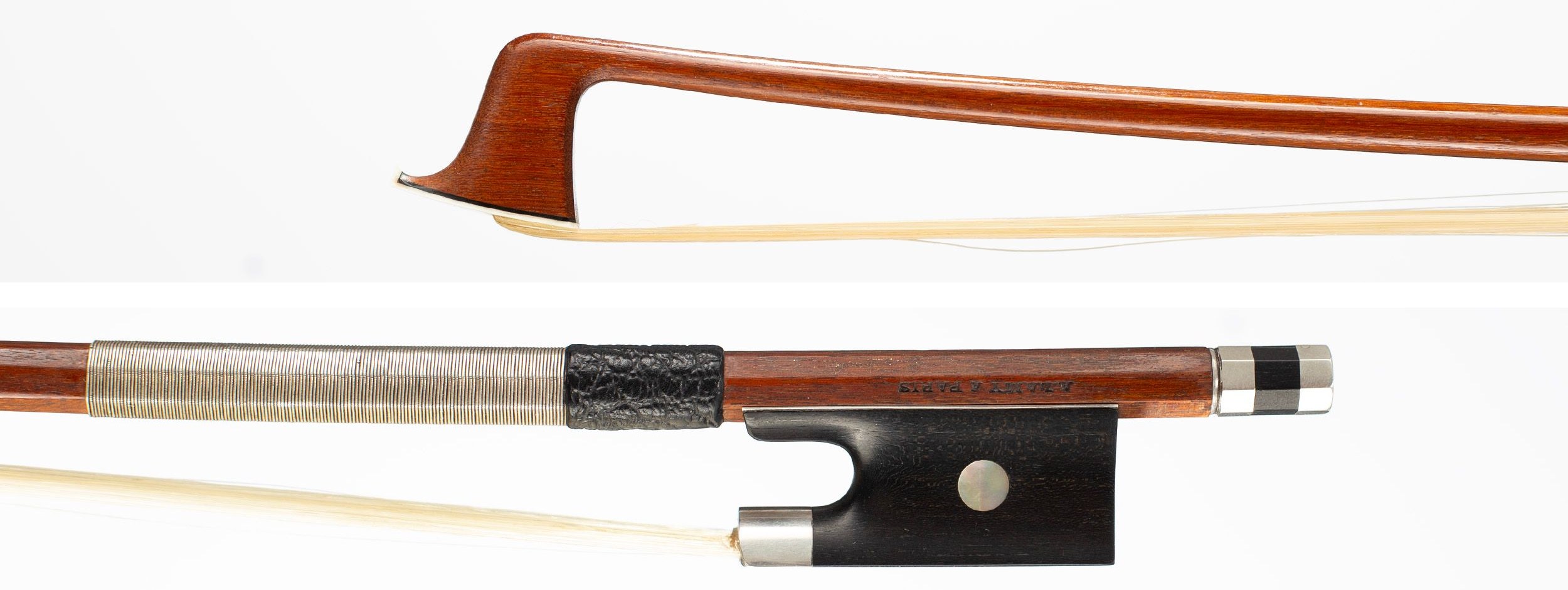 A silver-mounted violin bow by H. C. Lamy (fils), Paris, circa 1920 — head and frog