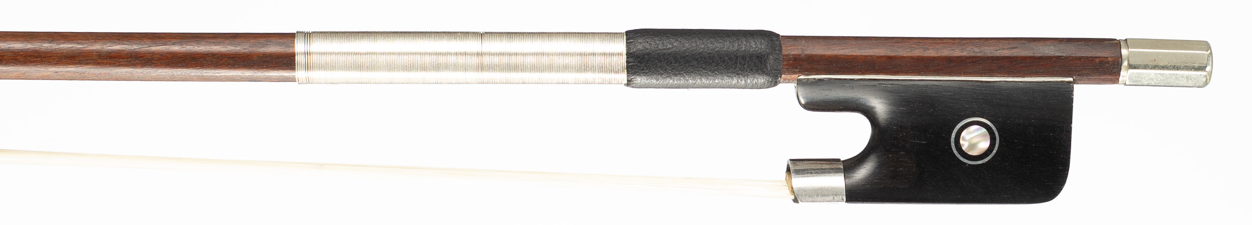 A silver-mounted violin bow by Auguste Lenoble, France, 1875 — frog