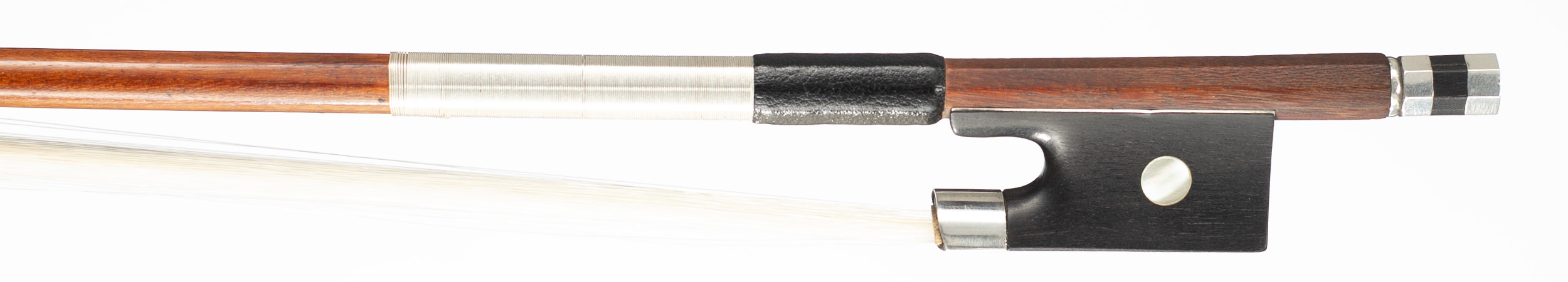 A silver-mounted violin bow by François Lotte, France, circa 1945 — frog