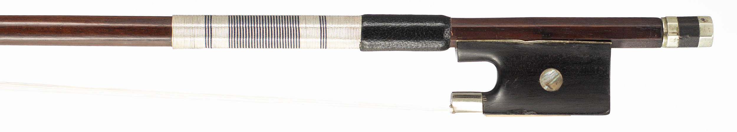 A nickel-mounted violin bow by Nicolas Maline, Mirecourt, 19th Century — frog