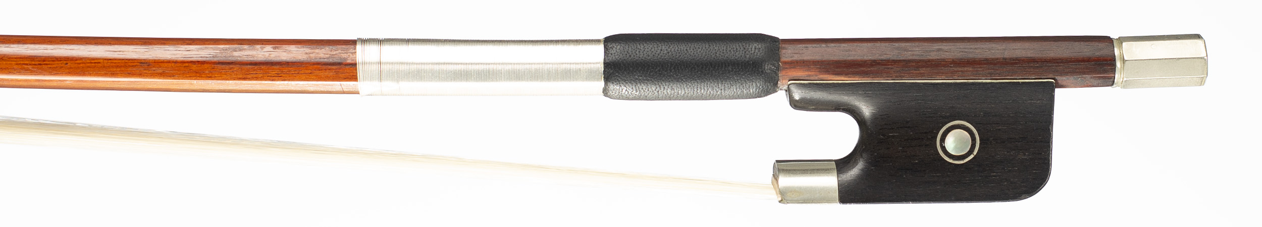 A nickel-mounted cello bow by Emile François Ouchard Père, Mirecourt, 1920 — frog