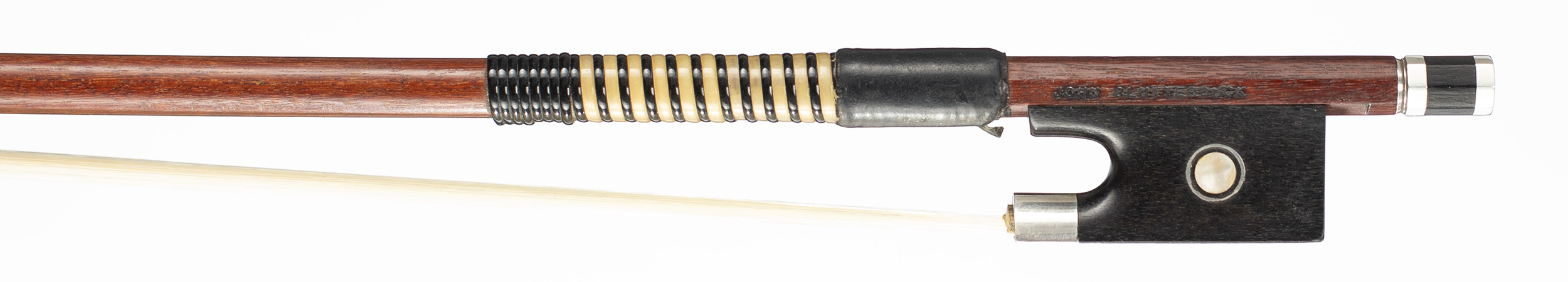 A silver-mounted violin bow by John Clutterbuck, London, 1982 — frog