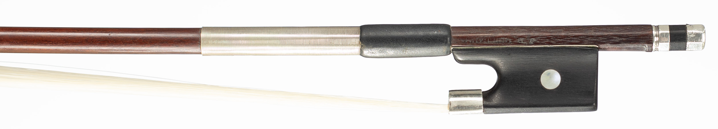A silver-mounted violin bow by Charles Peccatte, Paris, circa 1865 — frog
