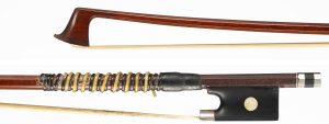 A silver-mounted violin bow by a member of the Knopf Family, Germany, circa 1940 — head and frog