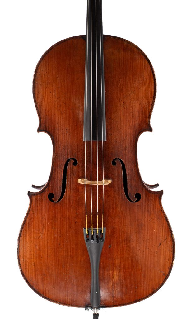 Cello, imported by Joseph Chanot, Saxony, circa 1890 — front