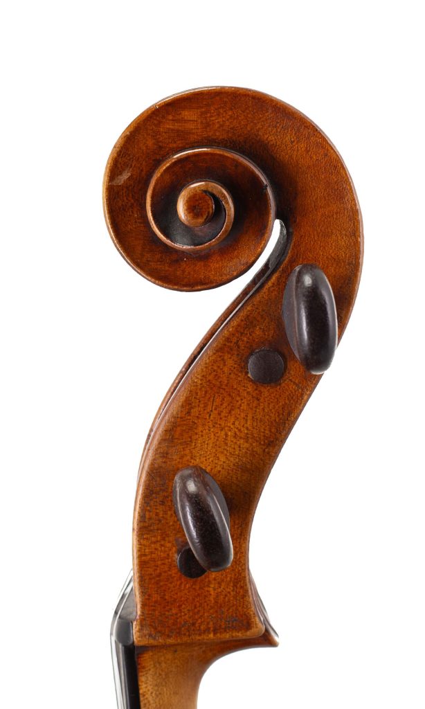 Cello, imported by Joseph Chanot, Saxony, circa 1890 — scroll