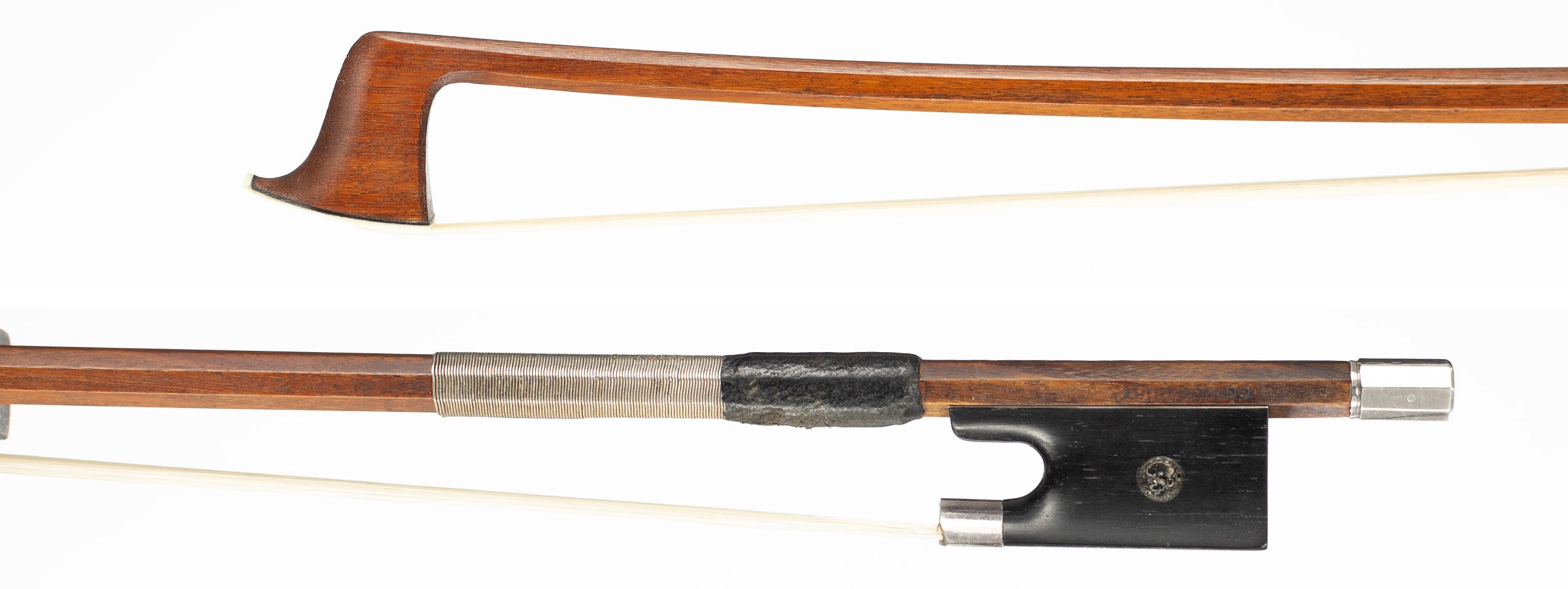 A silver-mounted violin bow by Eugène Cuniot "Cuniot-Hury", Mirecourt, circa 1915 — head and frog