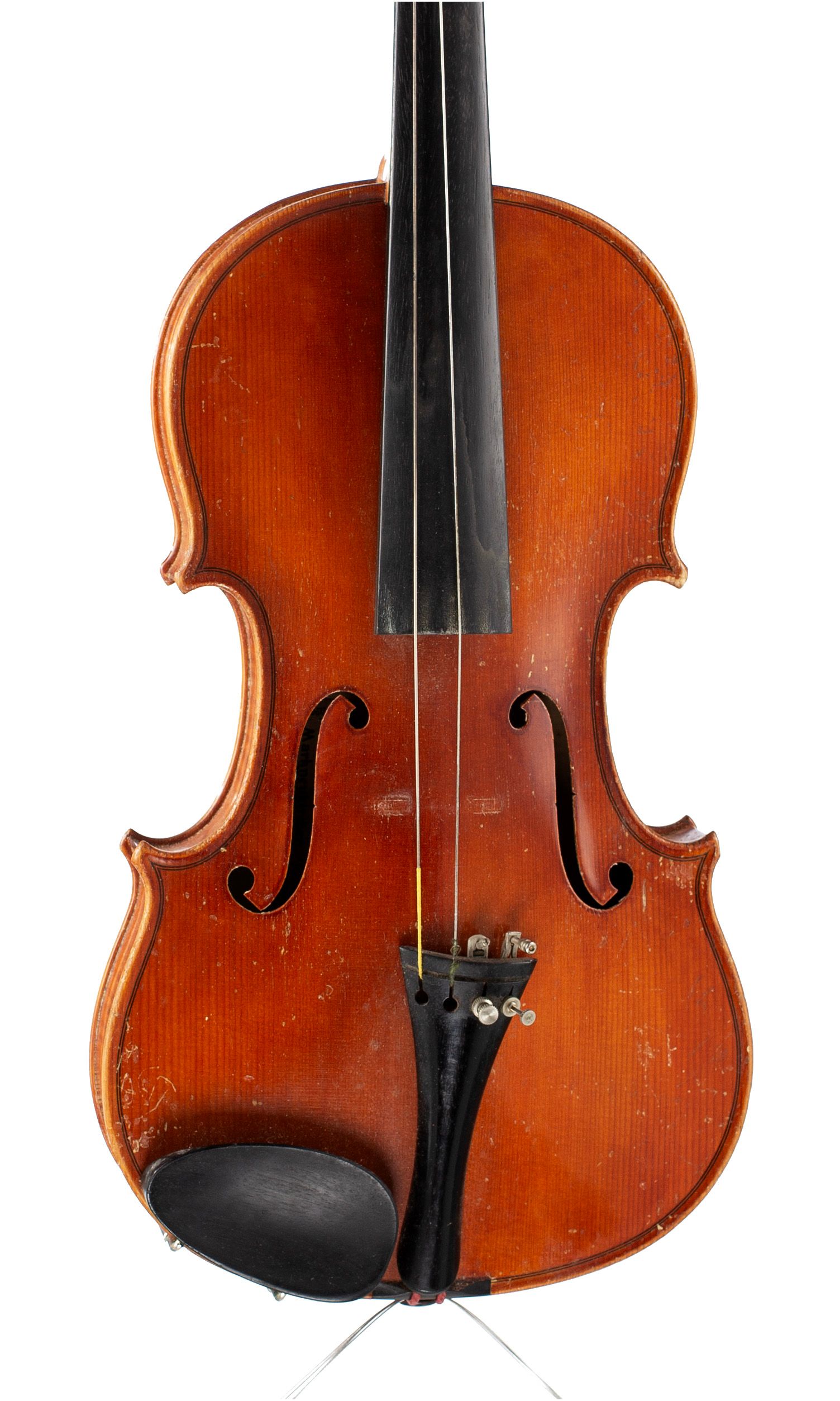 Violin, Workshop of Heinrich Th. Heberlein Jr., Markneukirchen, 1935 — angled view, 10°