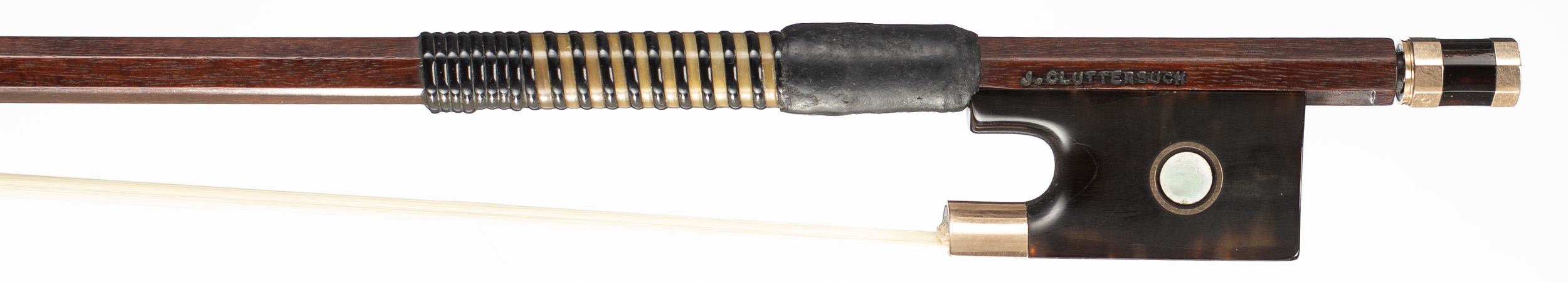 A gold and tortoiseshell-mounted viola bow by John Clutterbuck, London, 1971 — frog