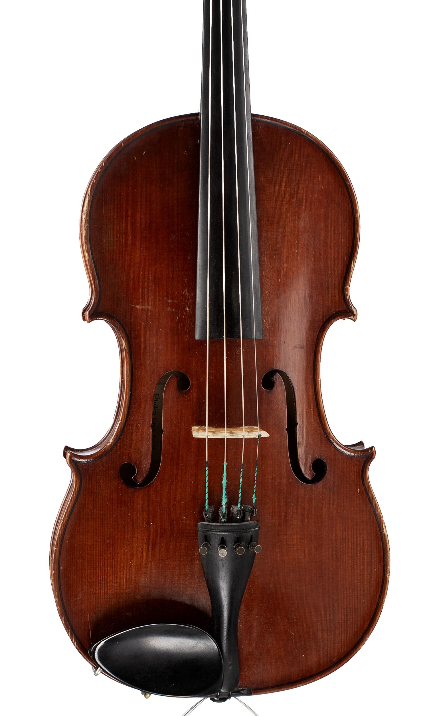 A viola by Phillip Cray, Newark, 1987 — angled view, 10°