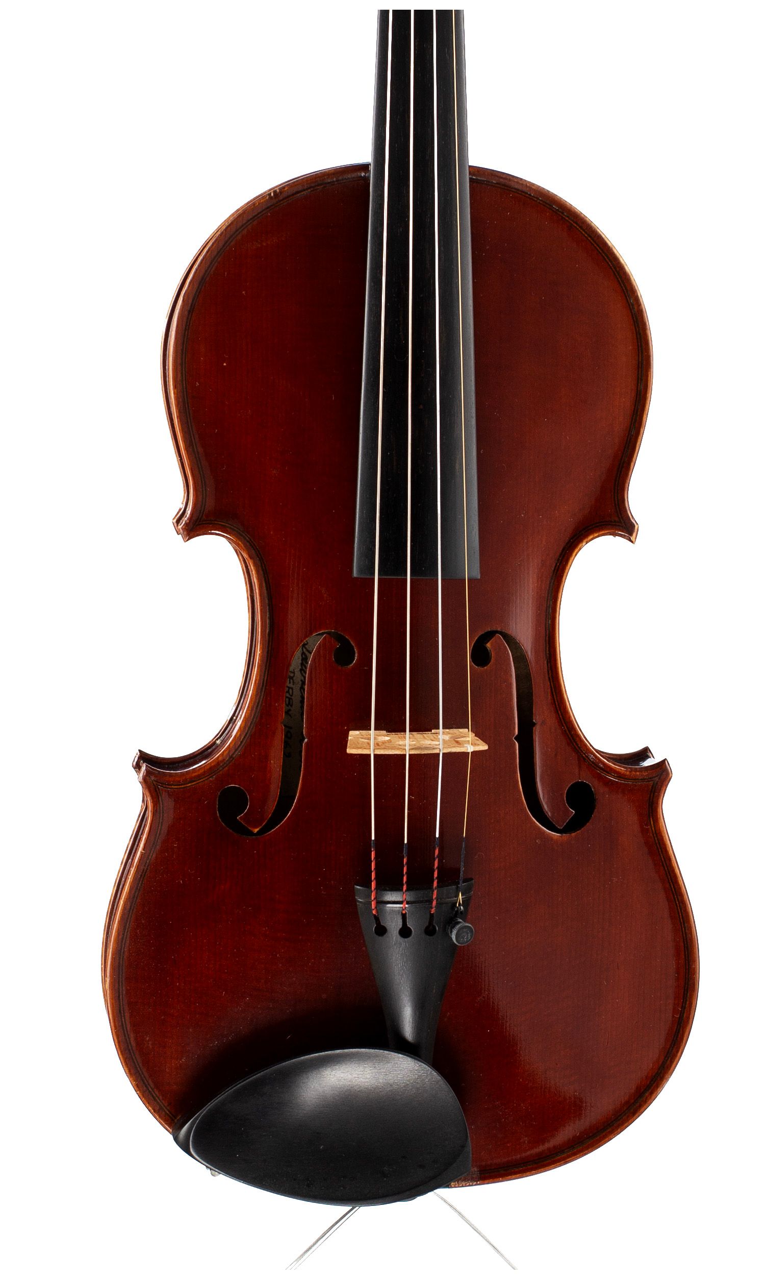 Violin by Lawrence Cocker, Derby, 1962 — angled view, 10°